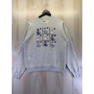 Vintage 1981 Quilted Cats Grandma Sweatshirt Graphic Print Made in USA Size L